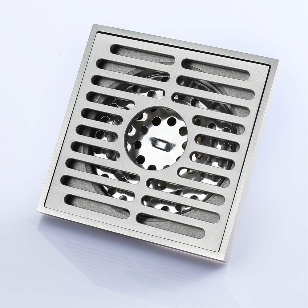 Desagües 10 * 10 cm Latón Macizo Cromo Plata Ducha Drenaje Baño Cubierta Cuadrada Anti