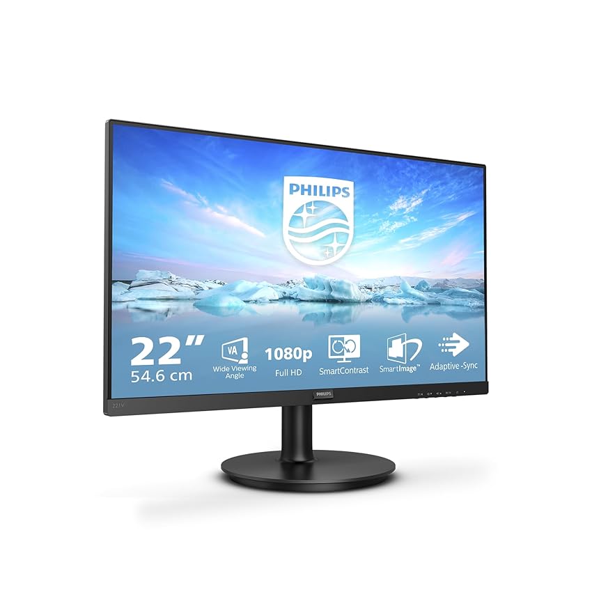 Philips 221V8 Gaming Monitor Adaptive Sync 75 Hz, Va, Full Hd, 4Ms, Hdmi, Vga, Attacco Vesa, Nero, 22