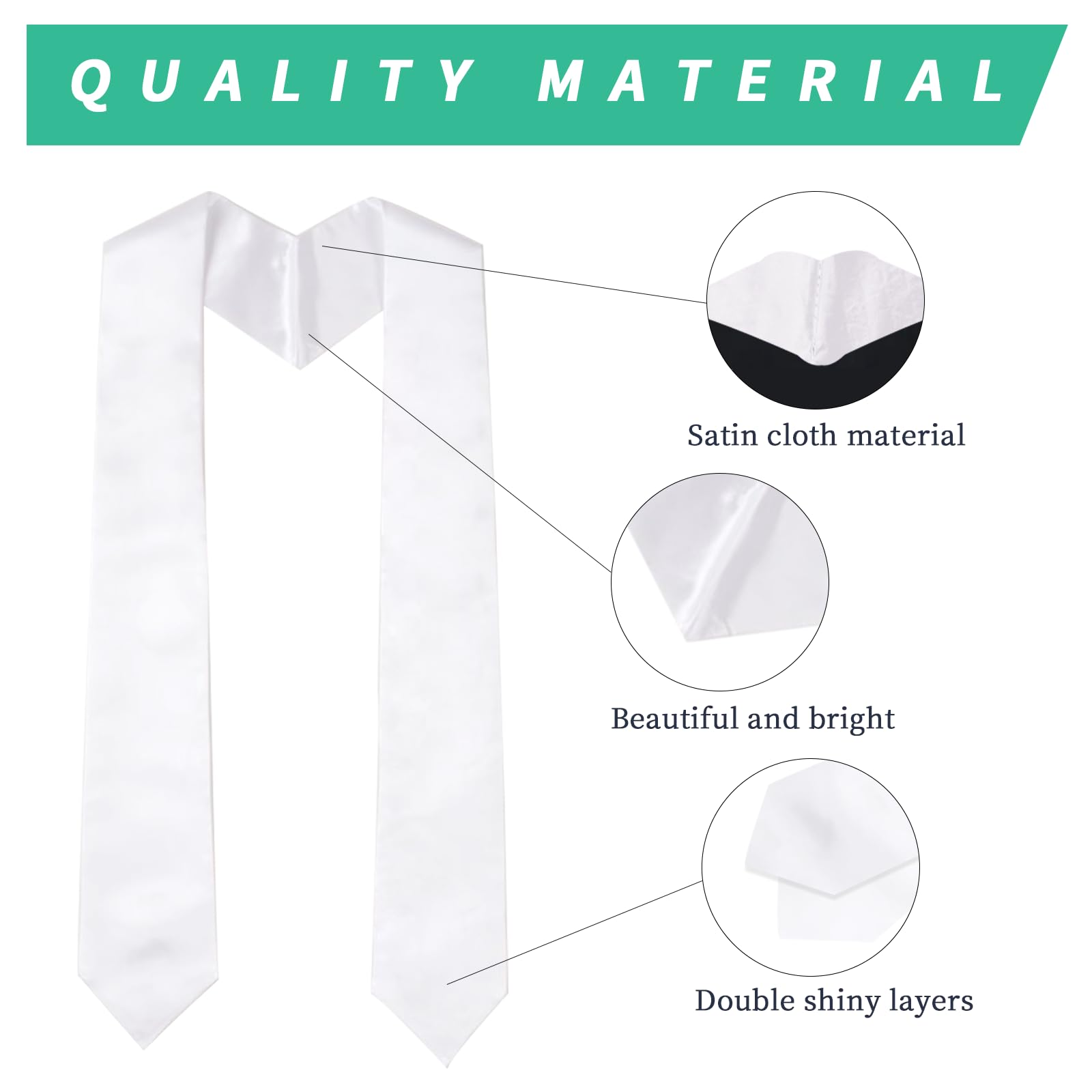 JOINSI 72 Inches Unisex Adult Plain Graduation Honor Stole, Graduation Sash 2025 (White)