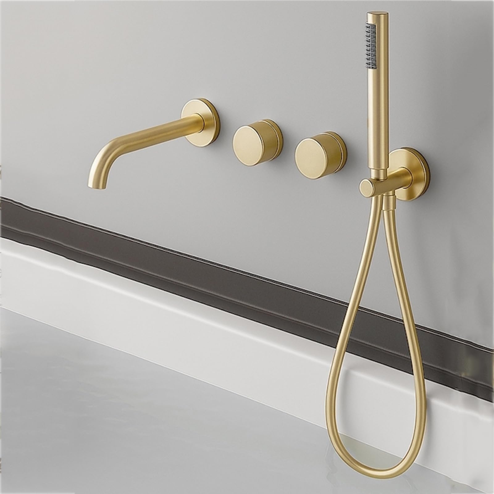 JYBNBBE Concealed Bath Mixer Tap Wall Mounted 360 Rotatable 2 Functions Hot and Cold Bath Mixer Taps with Shower Set Brushed Gold (Brushed Gold A)