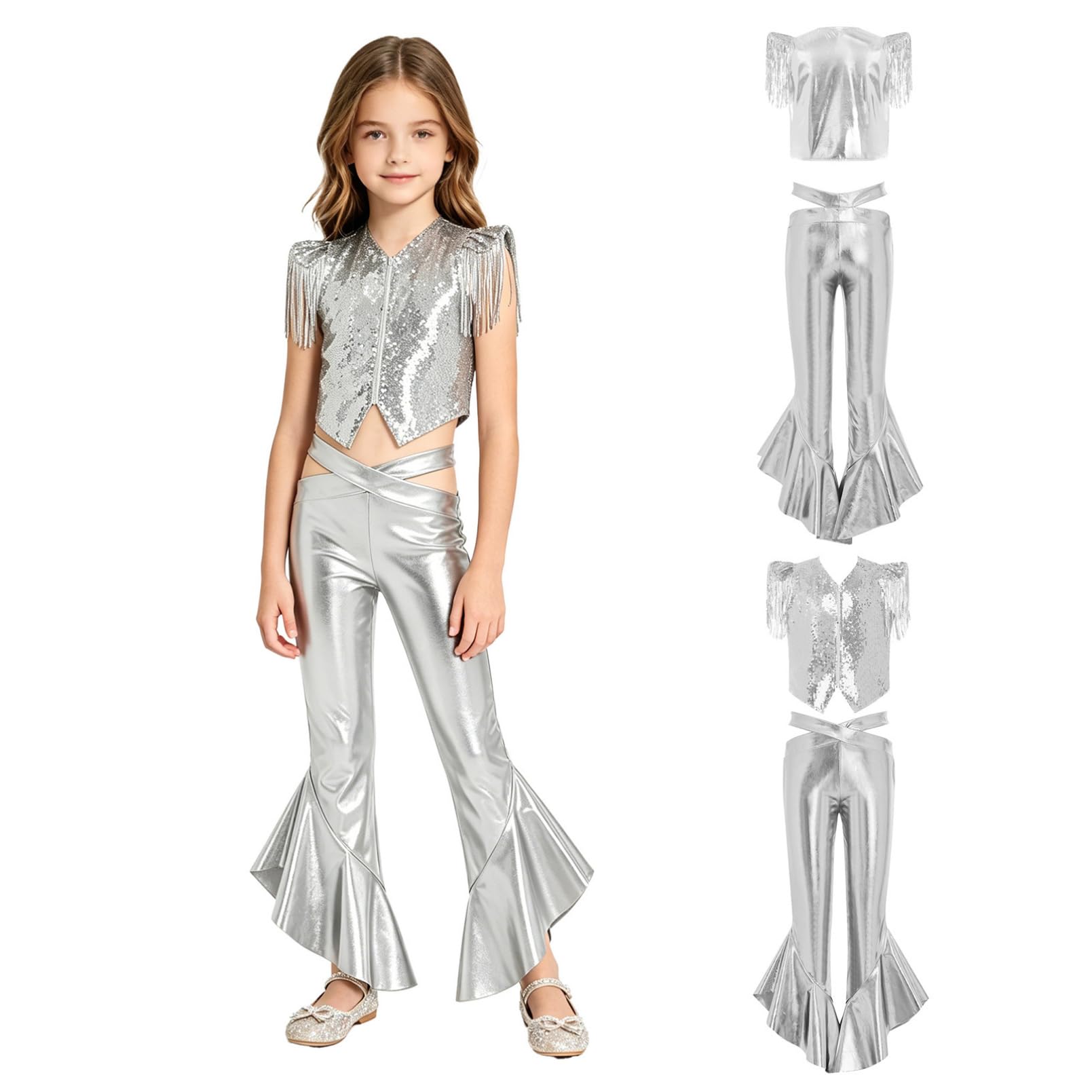 inhzoy Bambina Tuta da Ginnastica Artistica Completo da Ballo Latino Pantaloni Svasati e Top Completo da Ballo Di Strada Set Costumi da Danza Moderna Jazz Hip Hop