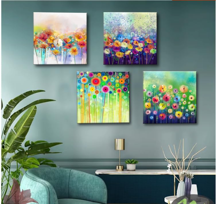 Image of Colorful Flowers Canvas Wall Art, Abstract Floral Artwork Painting Prints Modern Watercolor Pictures Framed for Living Room Bedroom Bathroom Office Home Decor - 12 inchx12 inch