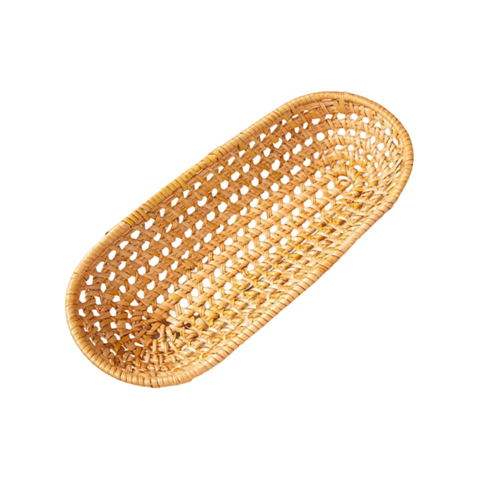 Rattan Woven Desktop Basket Oval Shaped Organiser for Snacks Multifunctional Serving Plate Fruit Storage Container Decorative Tray