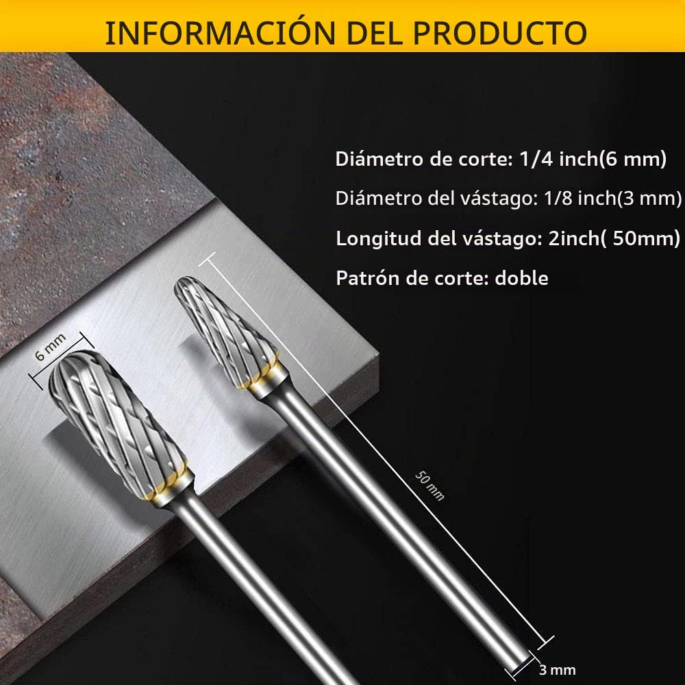 Juego de Fresas Rotativas 10 Piezas Metal Duro para Dremel Vástago 1/8" Bricolaje Pulido Taladrado