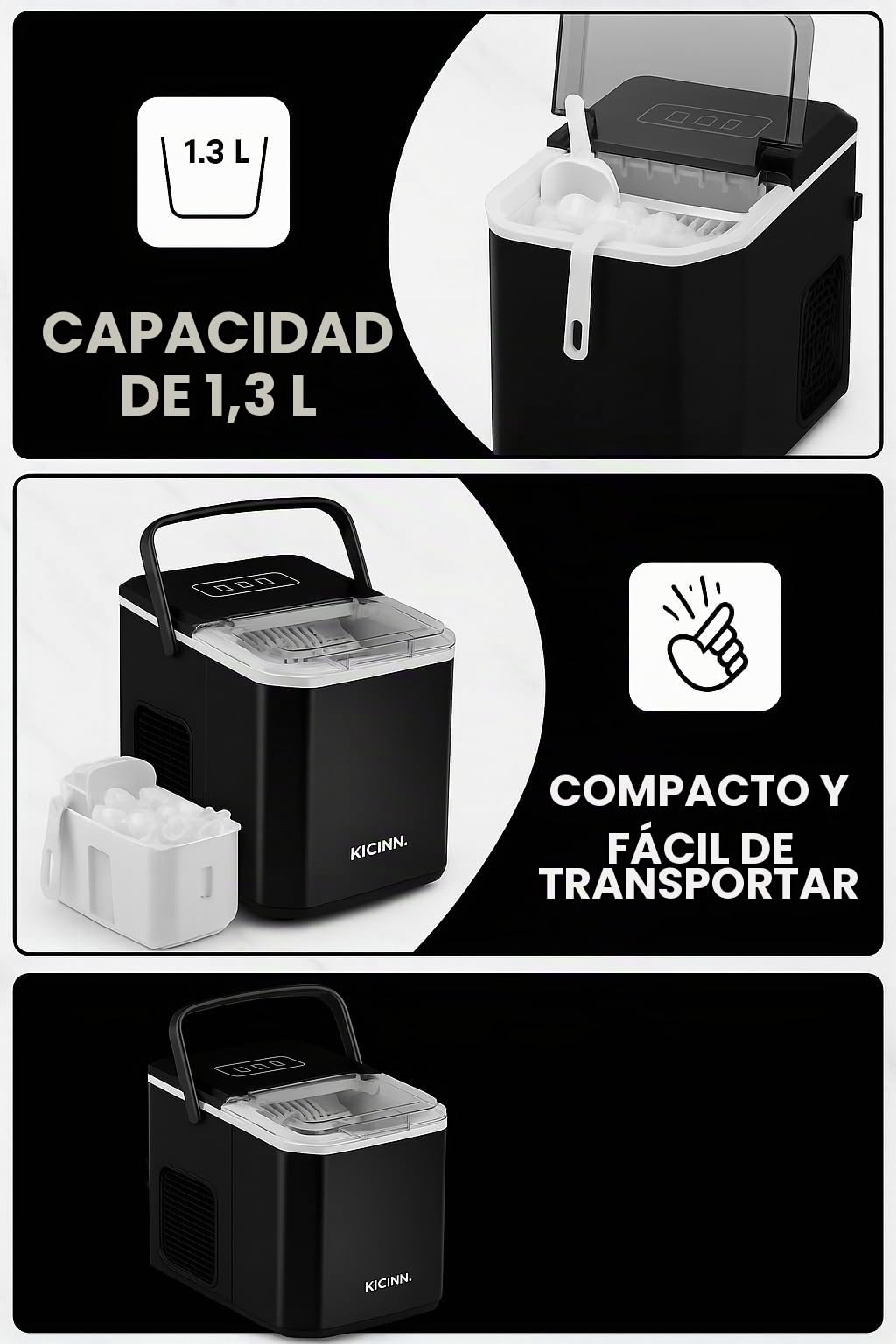 Máquina De Hielo De Sobremesa - Lista En 5 Minutos, 14 Kg En 24 Horas | Máquina De Cubitos De Hielo Portátil Y Autolimpiante Con Cuchara Y Cesta Para El Hogar Y La Cocina - Negro