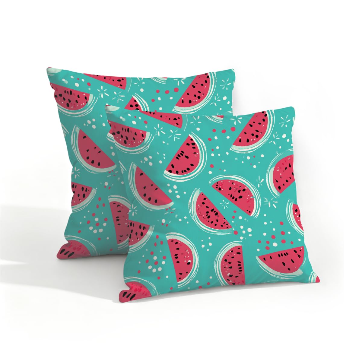 Outdoor Pillow Covers Waterproof Pillowcases 16x16in Set of 2 Watermelon Fruit On Turquoise Decorative Throw Cushion Case for Couch Sofa Garden Patio Furniture