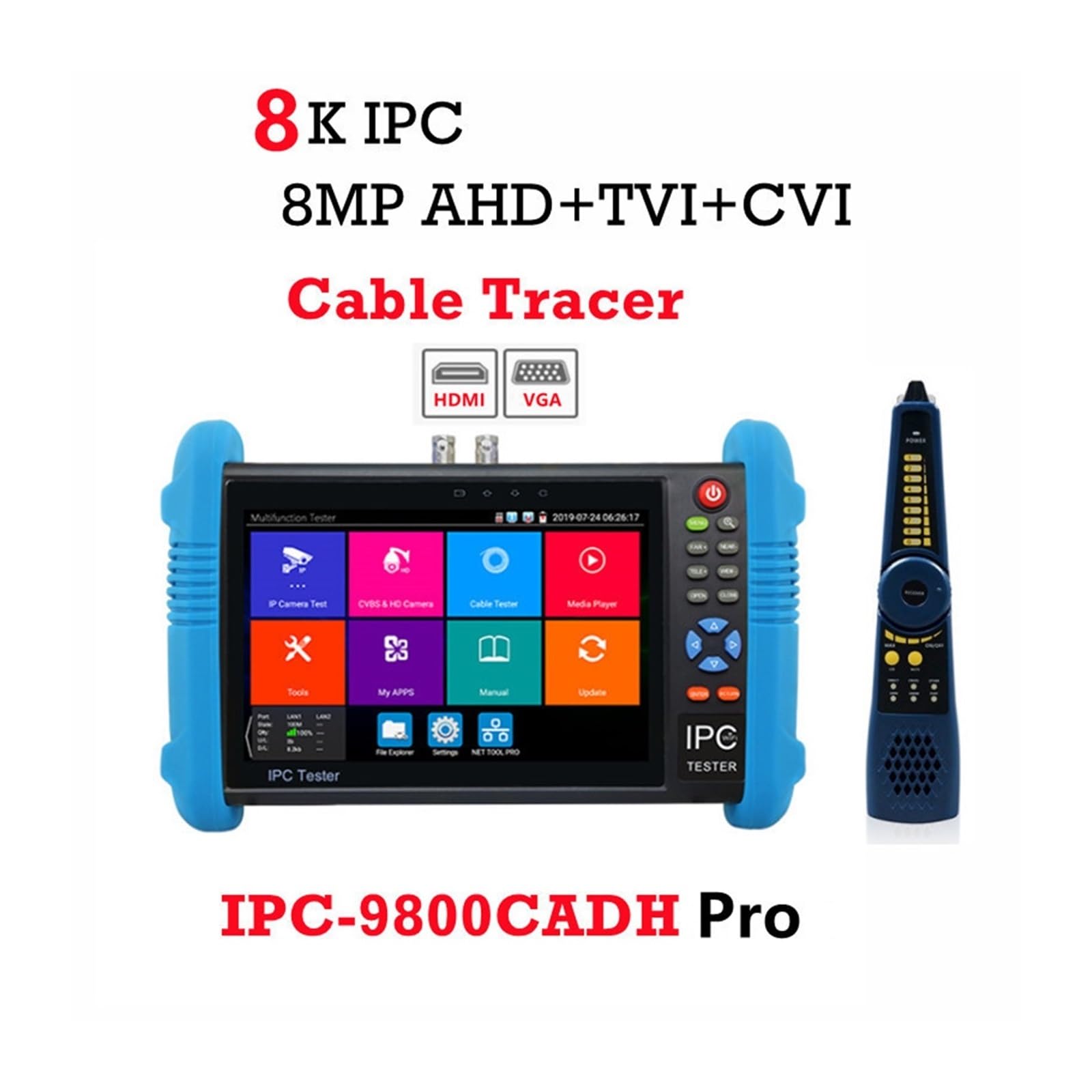 CCTV Tester, IPC-9800Pro CCTV IPC Tester Supporta Test Telecamera IP 8K 8MP AHD TVI SDI CVI VGA HDMI Wifi RJ45 Cavo TDR