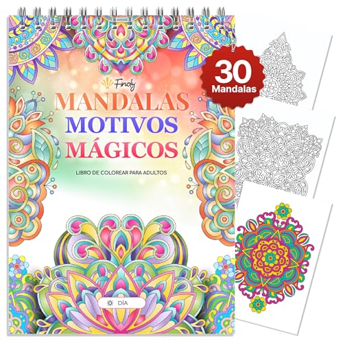 Finoly Libro Mandalas Colorear Adultos No Traspasa la Tinta | Cuaderno Mandalas Adultos Reduce el Estrés | Mandala para Colorear Adulto A4 Encuadernación Espiral