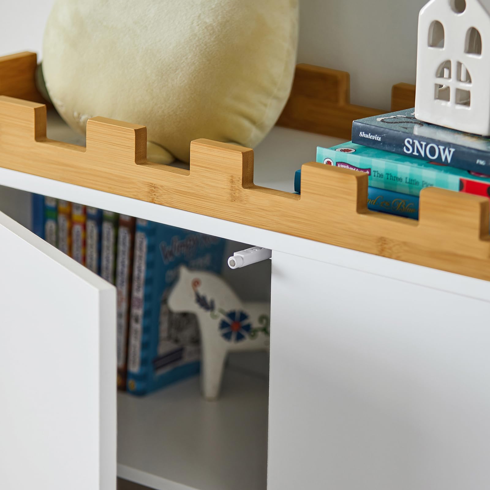 SoBuy Armoire de Rangement pour Enfants, Commode à 2 Portes, Placard pour Chambre d’Enfant, Design de Château, 86x30x87cm, KMB44-W