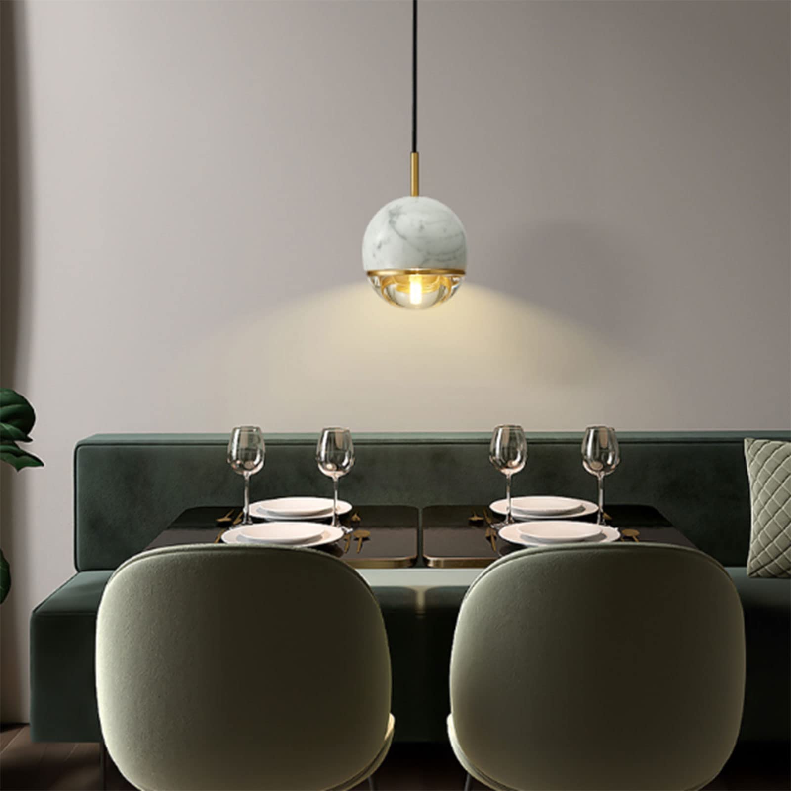 Lampe suspendue ronde en verre et cuivre luminaire moderne en marbre