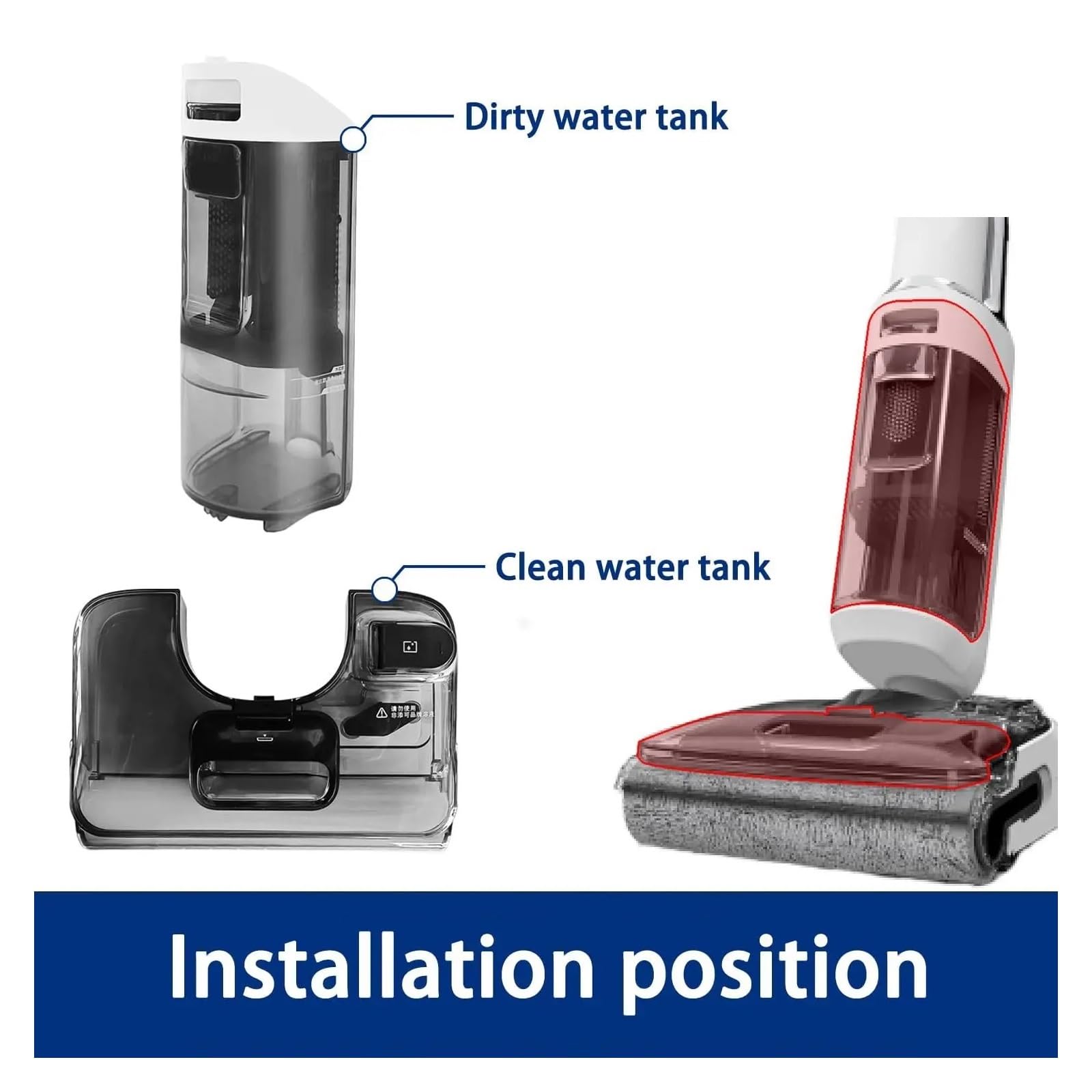Depósito de agua de repuesto para aspiradora inalámbrica Tineco Floor ONE S6 en húmedo y seco, juego de accesorios para un rendimiento de limpieza óptimo (1 juego)