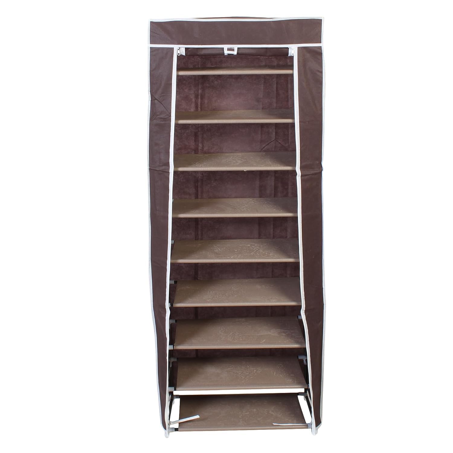 9-Layer Collapsible Shoe Rack | Space-Saving Shoe Organizer for Home, Closet, Hallway | Portable Foldable Storage Shelf for Shoes, Slippers, Boots | Compact and Durable Metal Frame | Maroon-image-33