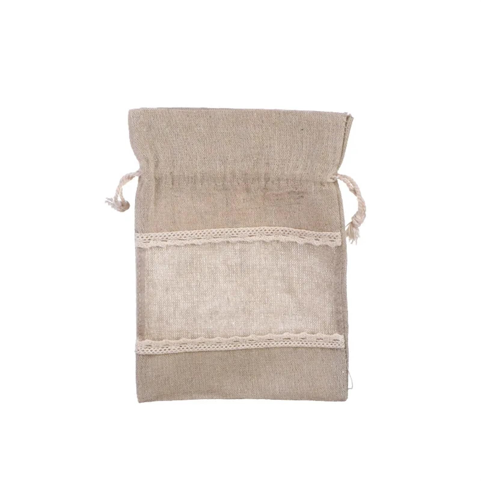 Pochette Tissu Cordon Sacs à tiroir en dentelle de coton et lin, 25 pièces, 10x14 13x18cm, fenêtre simple face, sac en toile de jute, sac cadeau for bijoux, sac de décoration de fête de mariage(Cotton