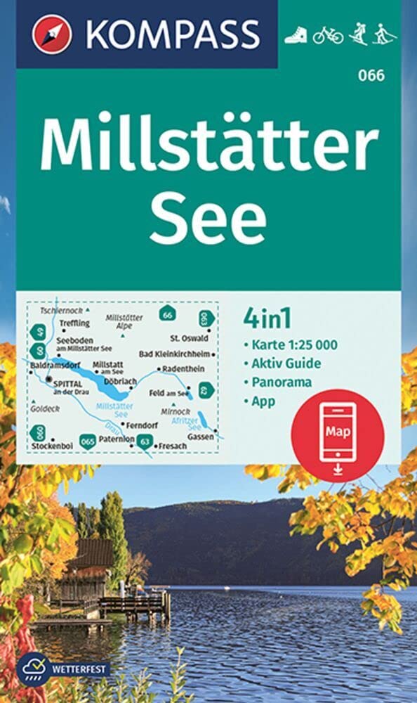 Millstätter See + Aktiv Guide (066): 4in1 Wanderkarte mit Aktiv Guide und Panorama inklusive Karte zur offline Verwendung in der KOMPASS-App. Fahrradfahren. Skitouren. Langlaufen.