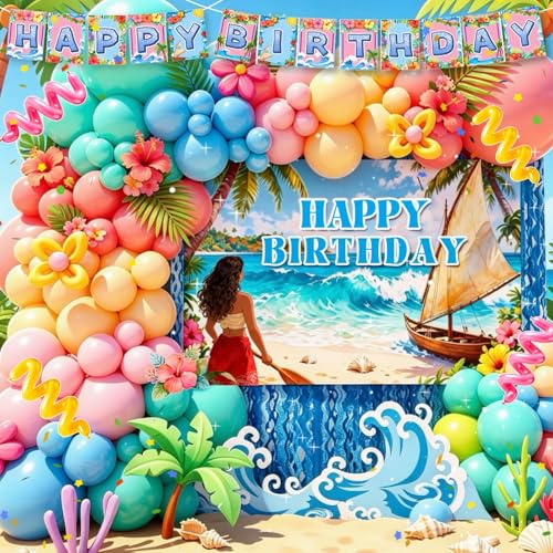 Fiestino Tropical Hawaiian Birthday Decorations 141 PCS Party Kit for Kids