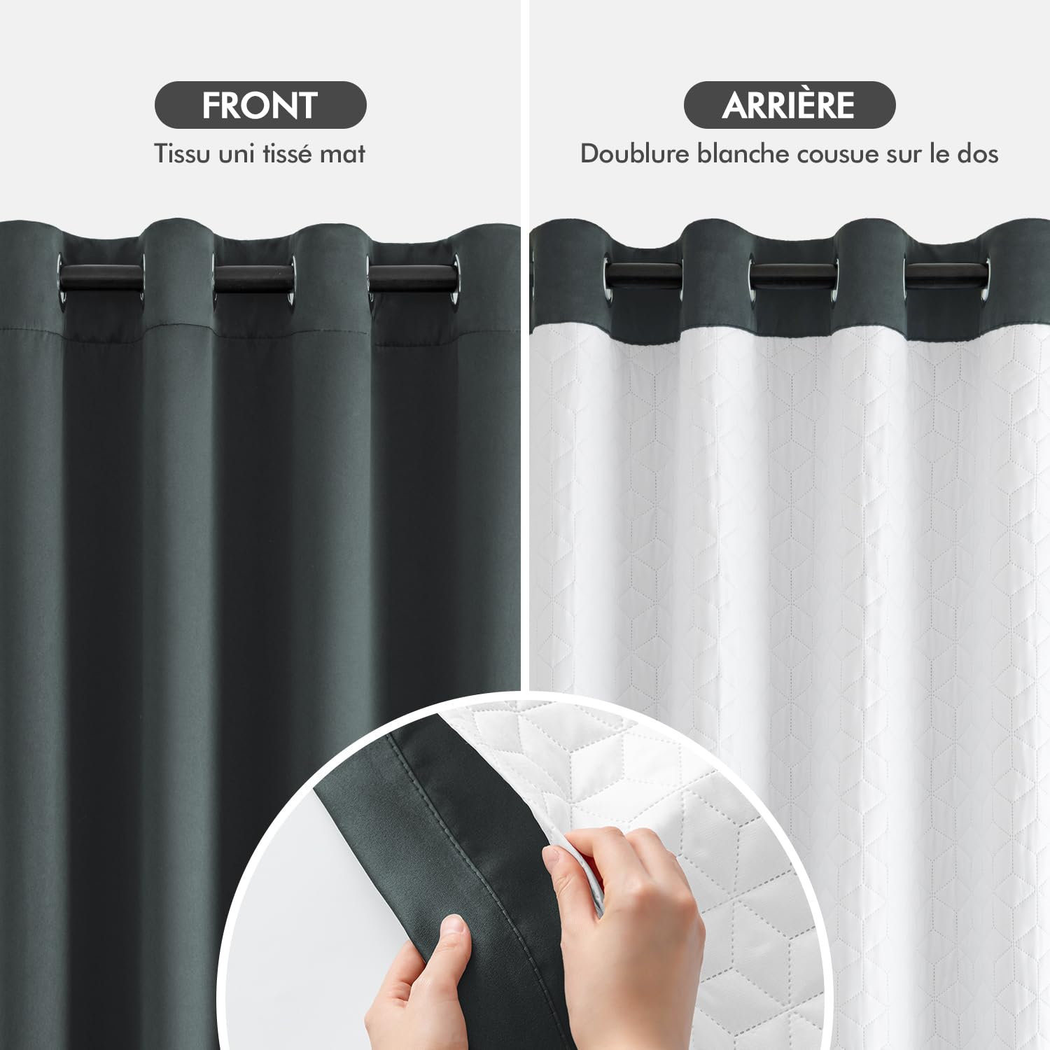 EMEMA Rideau Thermique Occultant Gris Double Épaisseur 1x132x260cm | Thermique Anti Froid Coupe Vent Isolation Phonique Intimité Totale Salon Chambre Polyester Résistant Lavable Machine Moderne
