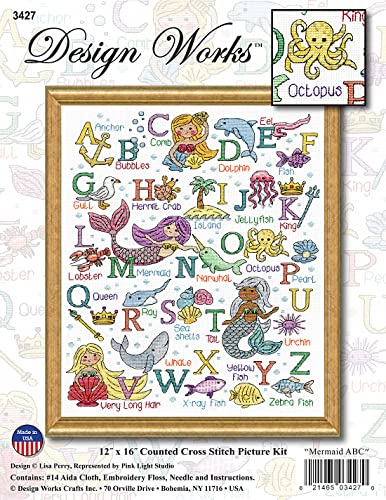 Design Works Crafts, Mermaid Abc Counted Cross Stitch Kit #TOP1
