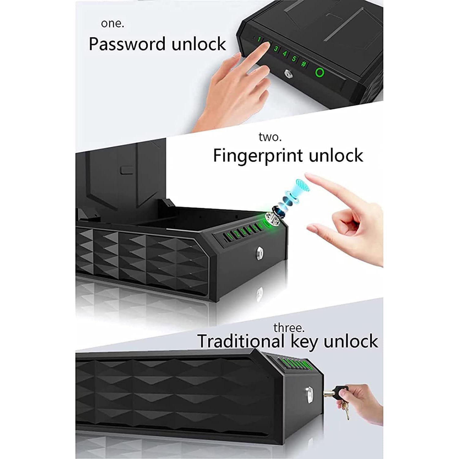 Coffre-Fort pour Armes avec Serrure Biométrique à Empreinte Digitale,Serrure à Clavier Et 2 Clés De Rechange,Coffre-Fort Intelligent pour Pistolets,pour Argent/Arme/Pistolets/Bijoux