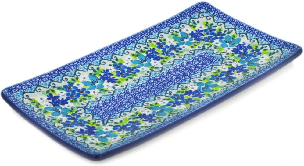 Polmedia Polish Pottery Sushi Tray UNIKAT - Ambrosial Blues Pattern Handmade in Boleslawiec Poland by Ceramika Artystyczna + Certificate of Authenticity