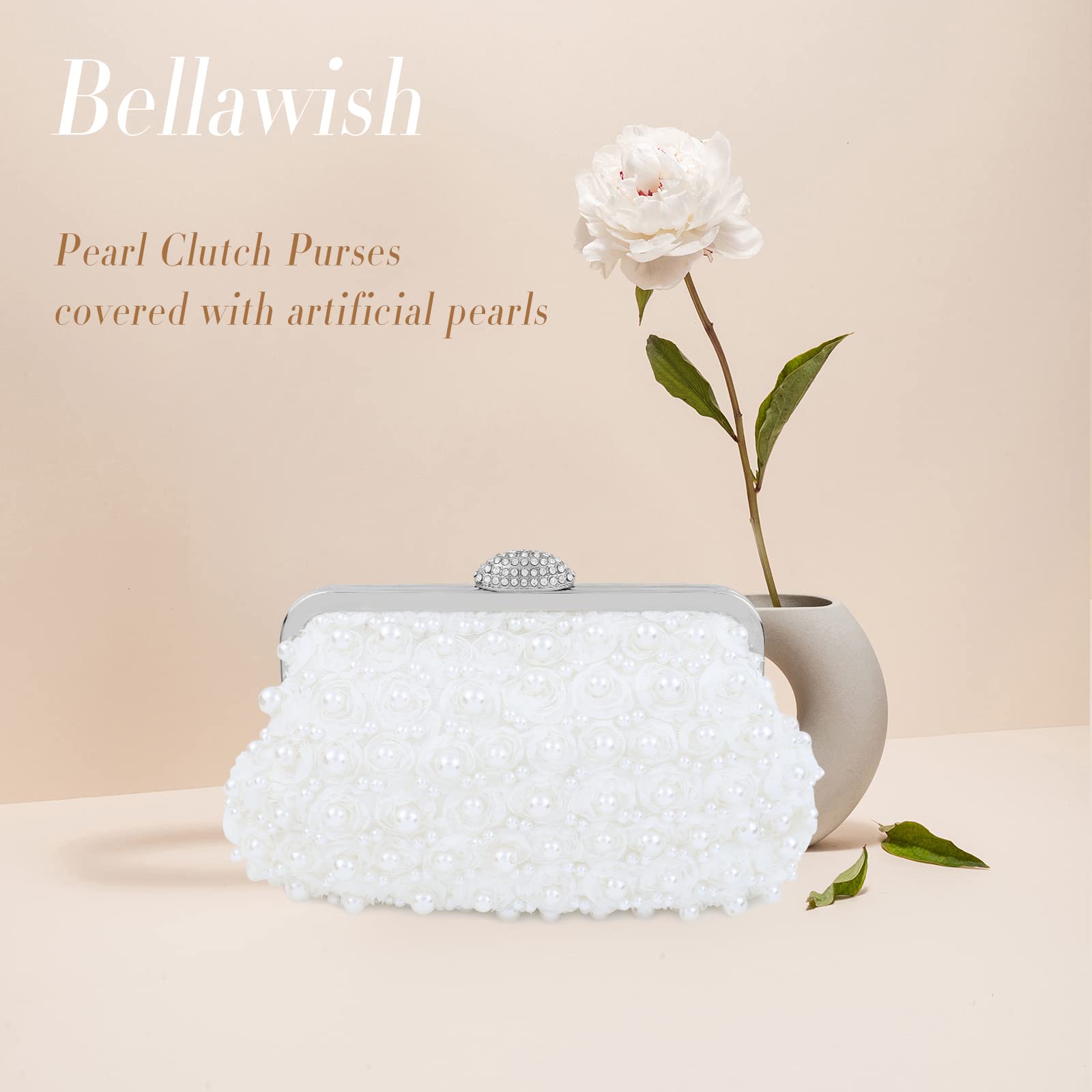 Bellawish Pearl Clutch Purses for Women Wedding Bridal White Evening Clutch Handbag for Parites Prom with 2 Chain 001 (White)
