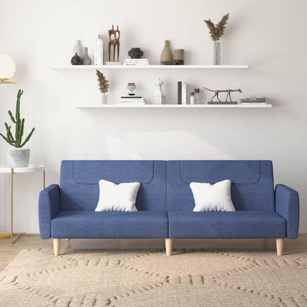 Sofá cama de 2 plazas, color azul, 220 x 100 cm, estructura de madera, fácilmente extensible como cama de 110 kg, diseño moderno para salón, habitación juvenil, oficina