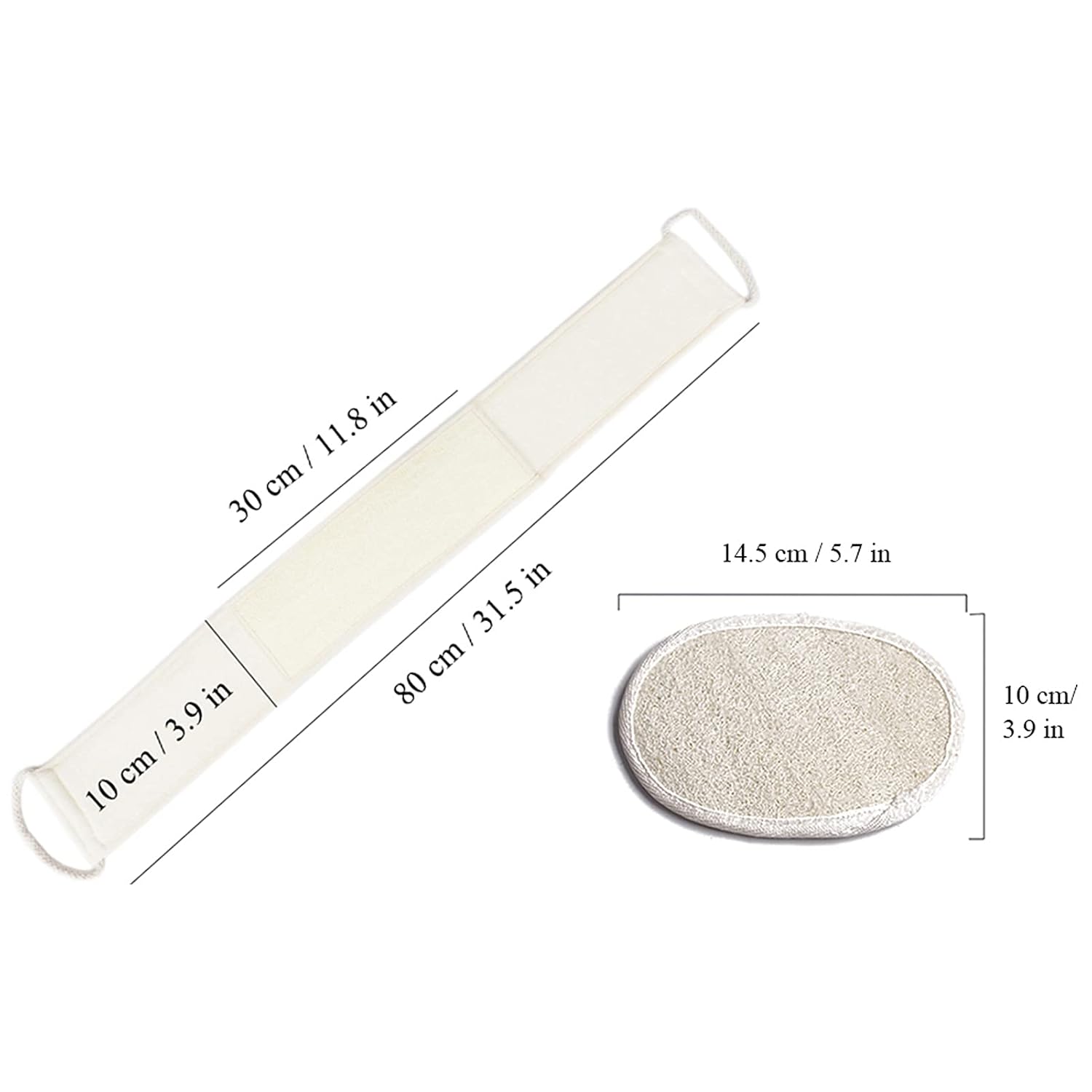 PrettyWit 2 PCS Exfoliating Loofah Back Scrubber & 2PCS Loofah Pad Natural Plant Materials Bath Loofa Sponge for Shower SPA for Men and Women