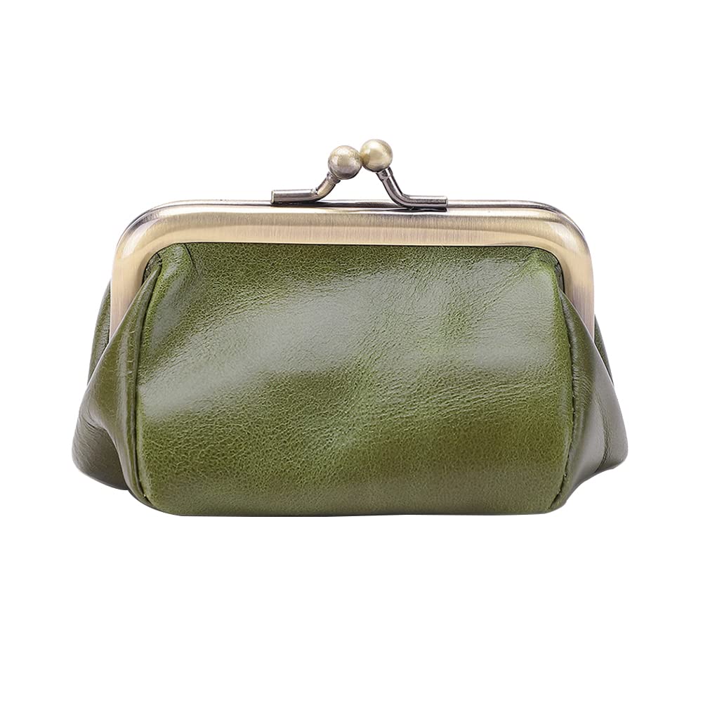 ZZHAOYI Genuine Leather Mini Vintage Coin Purse Kiss Lock change purse Cute Coin Purse Coin Organizer (Green)