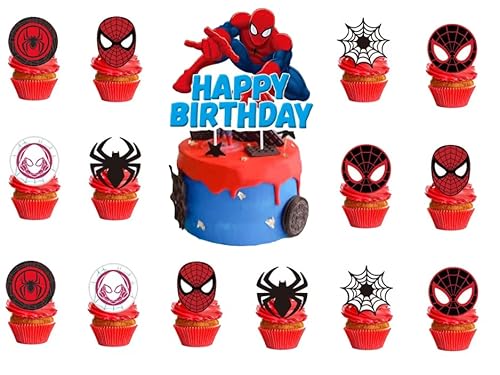 Nc ZS220321 25 Pcs Spider Happy Birthday Cake Topper Cupcake Toppers For Kids Superhero-Theme Birthday Party Decorations thumb #1