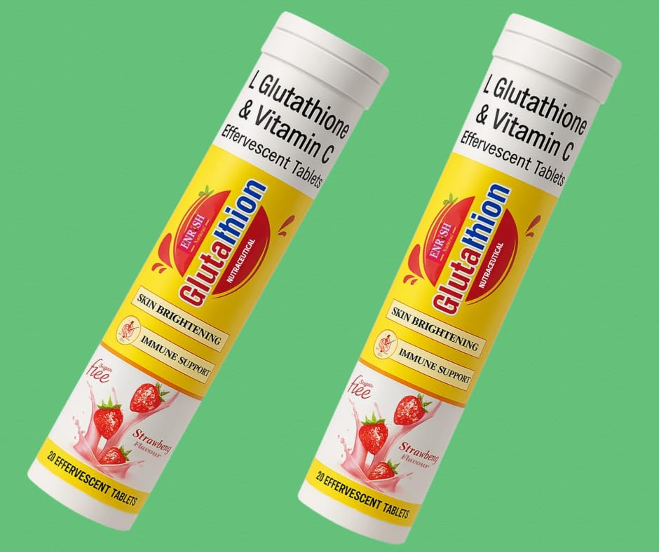 Image of L-Glutathione and Vitamin C Effervescent TabletsI Strawberry FlavourI ISkin BrighteningIImmune Support,I 40 Tablets pack of 2I.