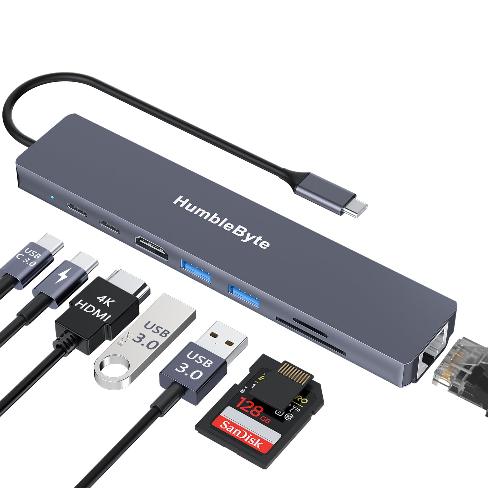 8 in 1 USB C HUB, 4K HDMI, Gigabit Ethernet Multiport Hub, 5Gbps USB C and 2 USB A Data Ports, PD 100W Charging, SD/TF Card Reader, Pilot Lamp, for MacBook, Dell, HP, Lenovo, Surface ...