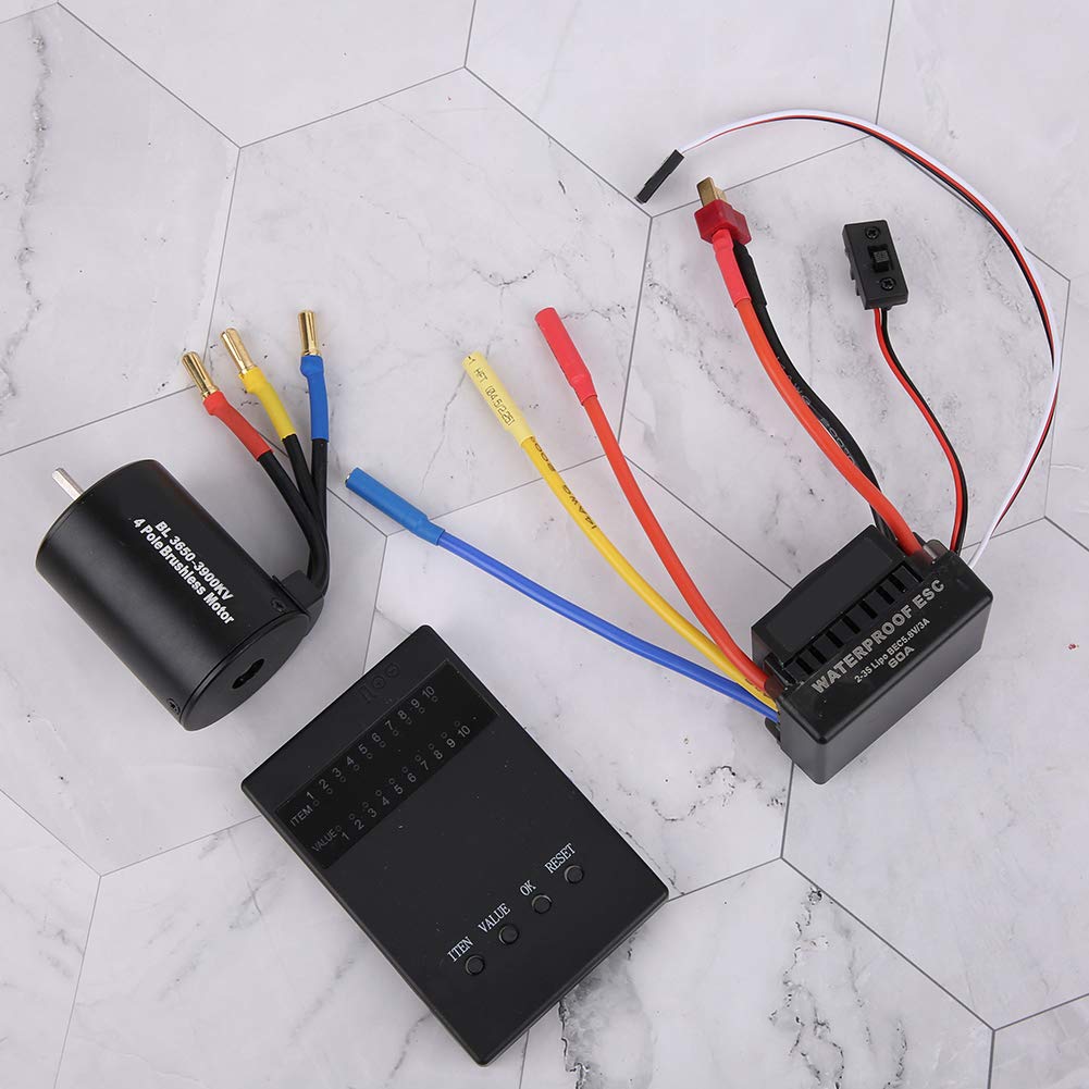 Dilwe Juego de Motor sin Escobillas RC, 3650 3900KV Tarjeta de Programa de Motor sin Escobillas 60A ESC y BEC a Prueba de Agua Piezas de Actualización RC para Coche RC 1/10