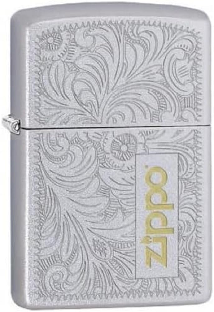 Zippo Sturmfeuerzeug - Venetian, Satin Chrome, Auto Two-Tone - Nachfüllbar - Wiederverwendbar - Windfestes Design - Geschenkbox - Made in USA