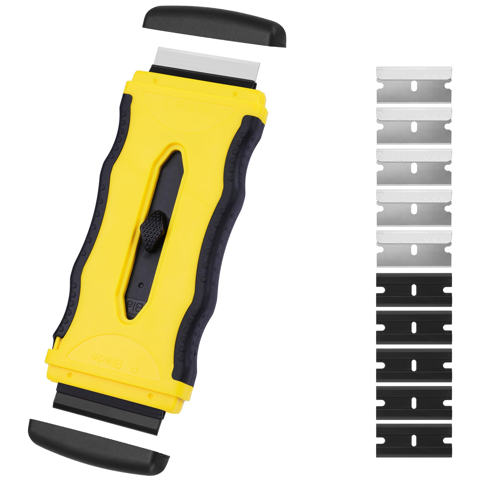 Flintronic 1 Raspador Vitroceramica, Rasqueta Vitroceramica con Cuchilla Retráctil, Rasqueta Multiusos Profesional con 10 Cuchillas para Ventanas, Espejos, Azulejos Limpieza (Amarillo)