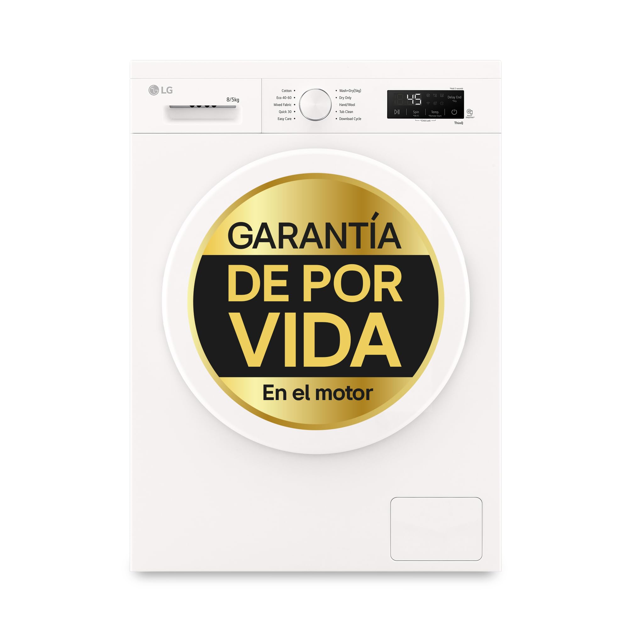LG W4X1085NWH – Lavadora Secadora Inverter Direct Drive 8/5kg, 1400 rpm, 6 Motion, Vapor Steam, Wi-Fi ThinQ, Clasificación A (Lavado) E (Secado, Serie 140, Blanco