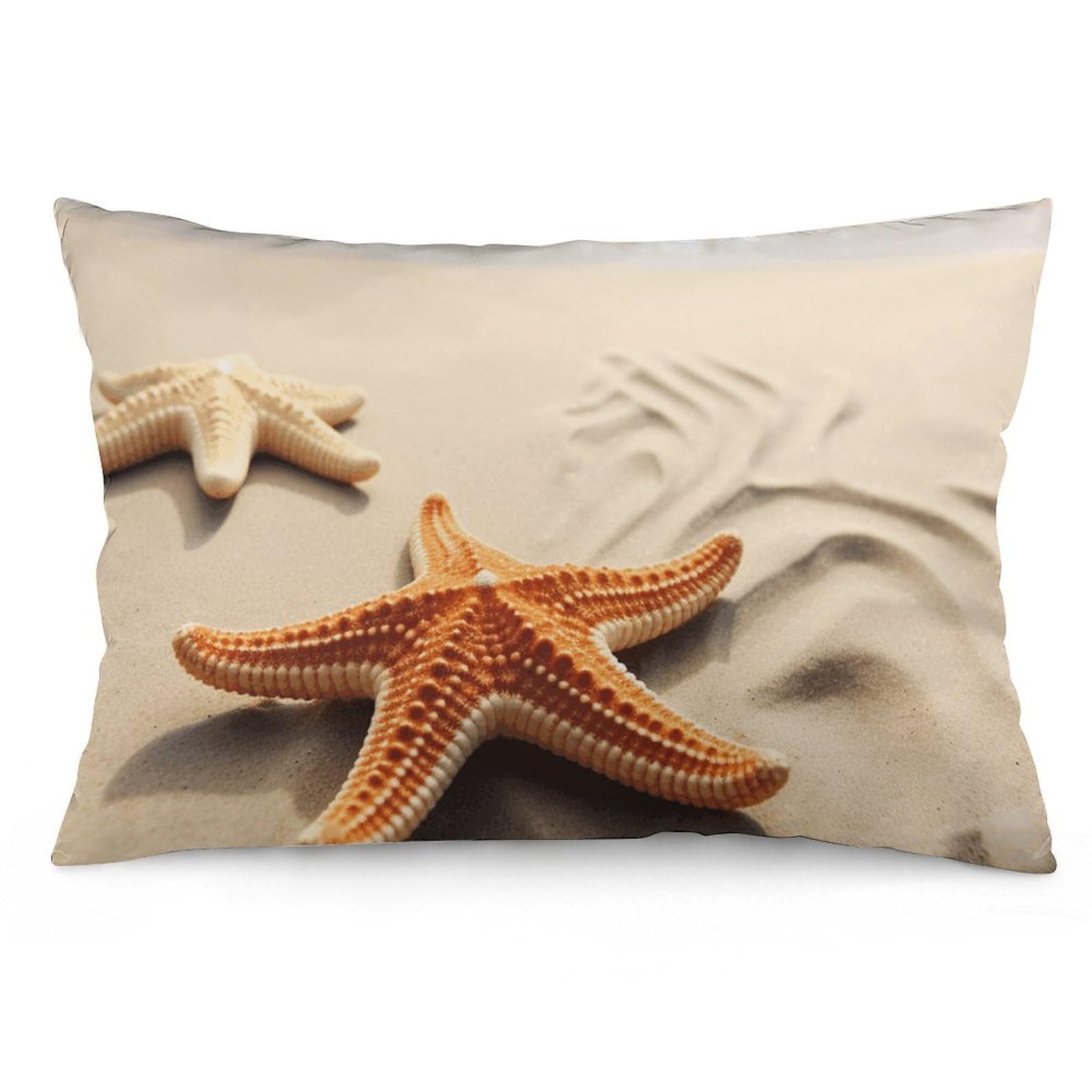 2 Pack Pillow Cases for Hair and Skin, Soft Breathable Pillow Case Covers with Hidden Zipper, Starfish on The Sand Beach Landscape Pillowcase 12 "x20 Pillow Covers for Sleeping Gift