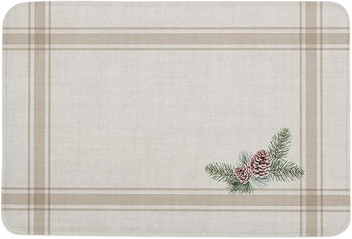 Alfombras de baño de Navidad conos de pino rama esponja absorbente antideslizante duradero suave a rayas marrones vintage de espuma viscoelástica