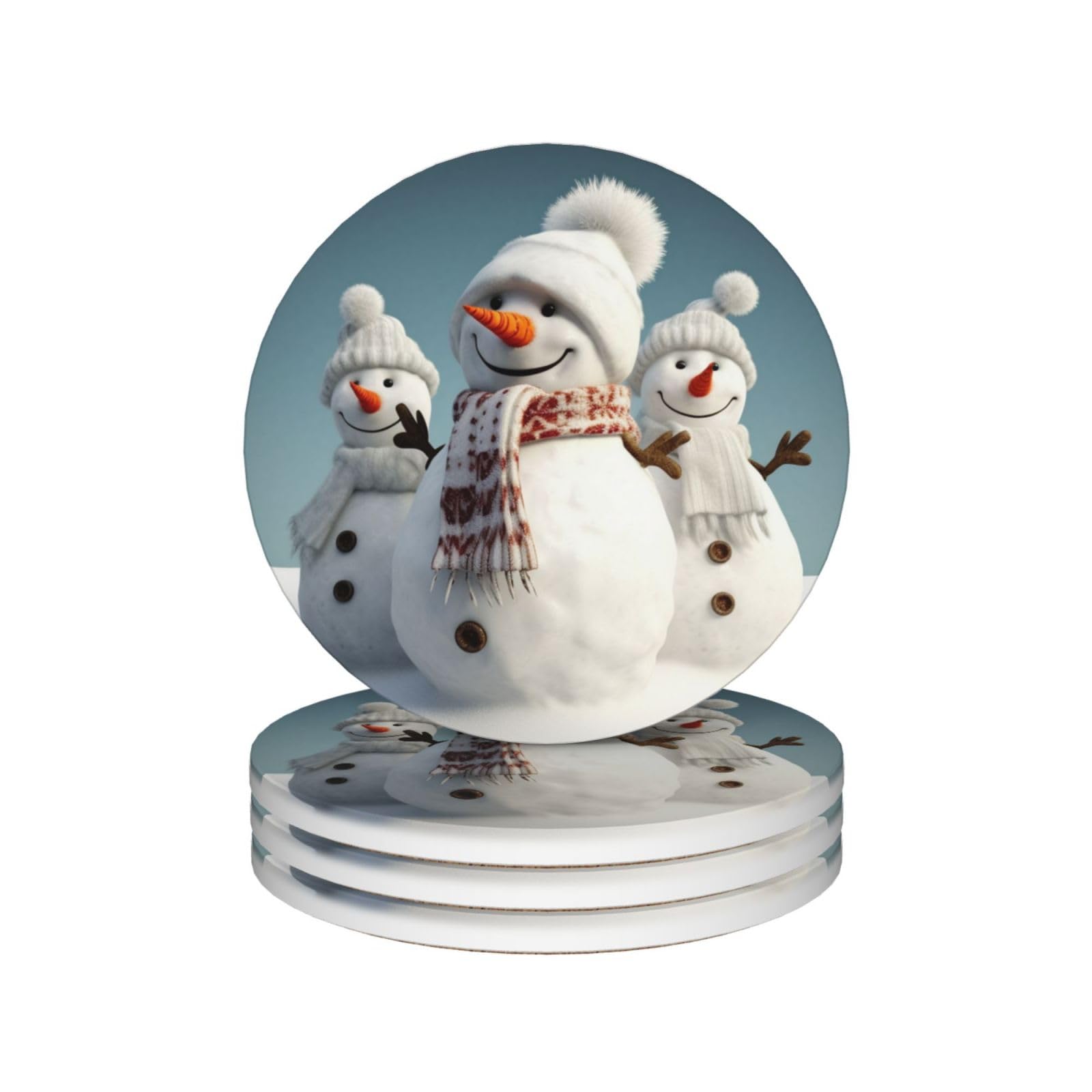 Dessous de verre bonhomme de neige en céramique premium lot de 4 ronds