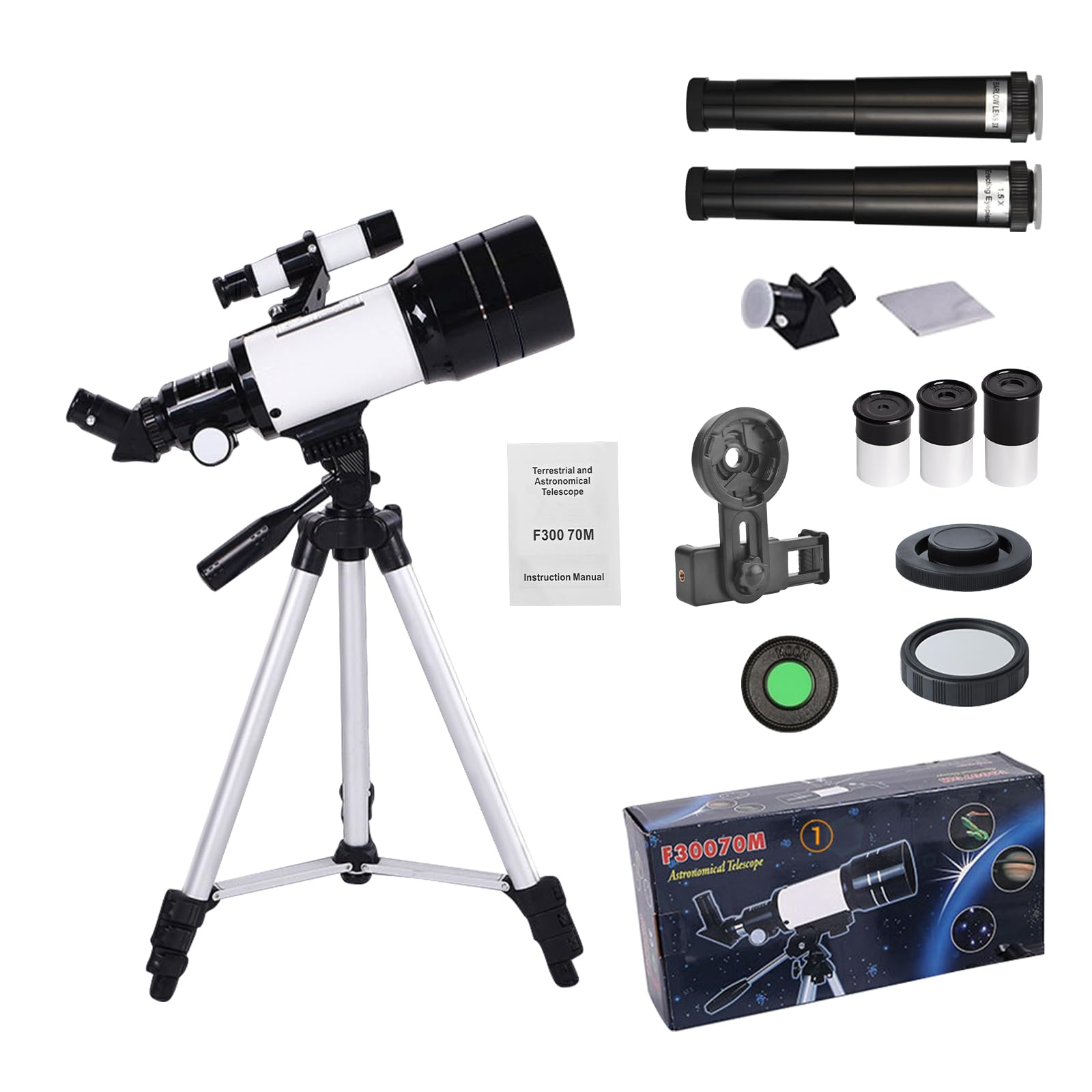 ACESOME Teleskop für Kinder & Einsteiger, 15x-150x astronomisches Refraktor-Teleskop, mit Ausziehbarem Stativ, Telefonhalterung, Mondfilter