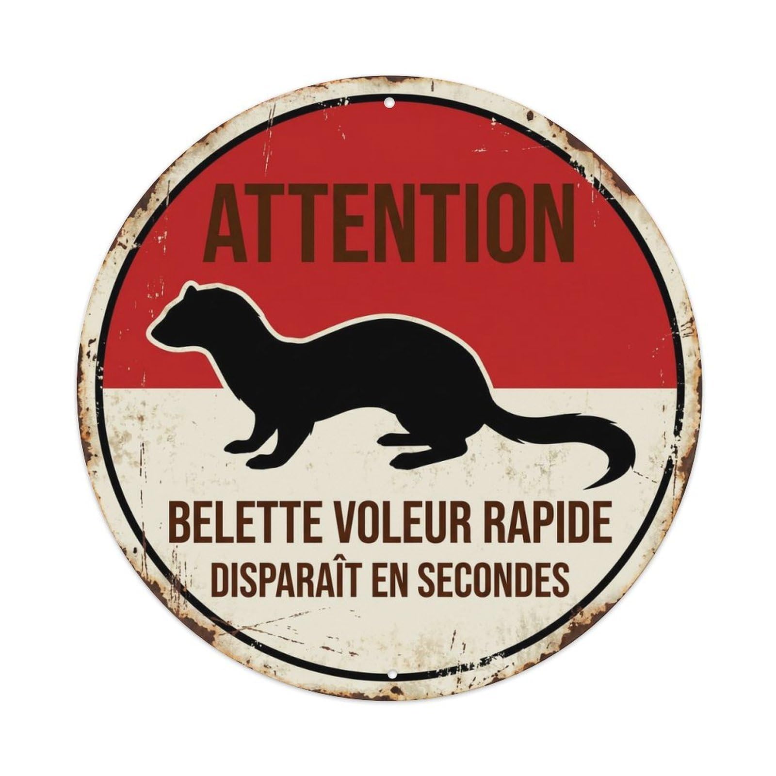 Fqcyn Style Sneaky Weasel Quick Thief Metal Tin Sign Plaque Wall Decor For Cafe, Club Bar, Office, Home Garden Round Metal Poster 8X8inch