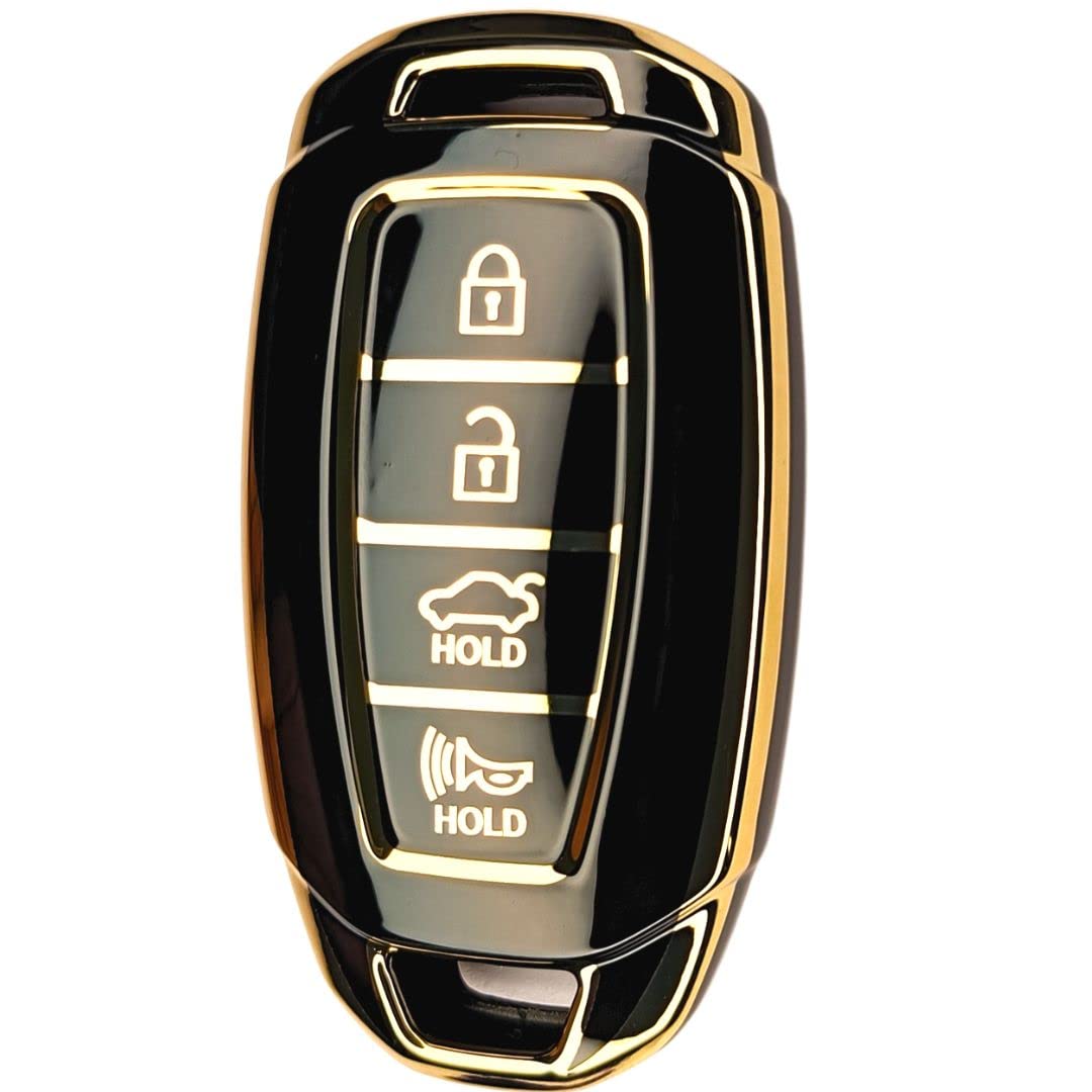 Gold Line TPU Key cover compatible for HYN VRN 2020 4Button Smart Key with keychain.