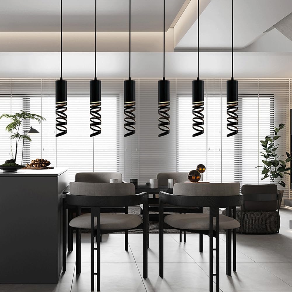 Lámpara Colgante LED De Luz Cálida De 7 W, Lámpara De Iluminación De Cabecera Negra Moderna con Diseño Inferior Recortado, para Barra De Comedor Encima De La Mesa De La Isla De La Cocina
