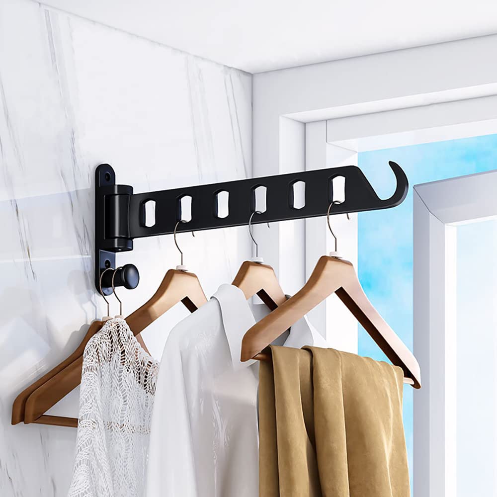 RELONGGI Kledinghaken, inklapbaar, kledingwandhaak, wasventilator, muur, buiten, klaphaken, kledingrek, wandhaken, kledingventilator, garderobehaken voor hoeken, balkon, badkamer (zwart-rood