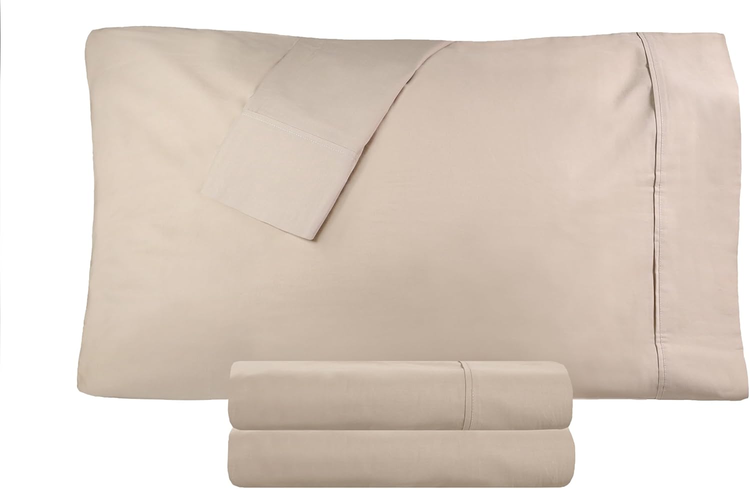 Superior 300 Thread Count Cotton Percale Sheet Set, Solid, Silky-Soft, Cooling Sheets, Bedding Basics, Breathable Bedsheets, 1 Elastic Deep Pocket Fitted Sheet, 1 Flat Sheet, 1 Pillowcase, Twin, Tan
