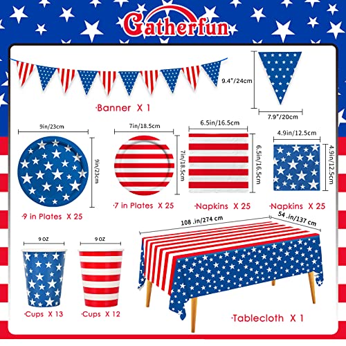 4th-of-July-American-Flag-Patriotic-Party-Supplies-Disposable-Paper-Plates-Napkins-Cocktail-Napkins-Cups-Tablecloth-and-Banner-for-Election-Day-4th-of-July-Independence-Day-Decorations-Serve-25 4th of July American Flag Patriotic Party Supplies Disposable Paper Plates Napkins Cocktail Napkins Cups Tablecloth and Banner for Election Day 4th of July Independence Day Decorations Serve 25