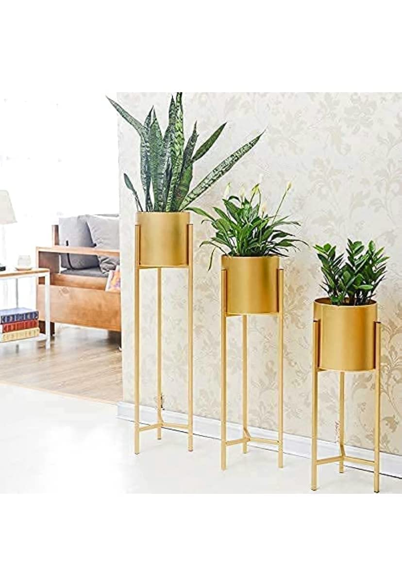 NMT Metal Flower Plant Pots for Living Room, Bedroom | Tall Indoor Planters Pots Self Watering Rust-Free for Home Decor Living Room Set 3 || Golden (B0CR6CBHJ3) Amazon Price History, Amazon Price Tracker