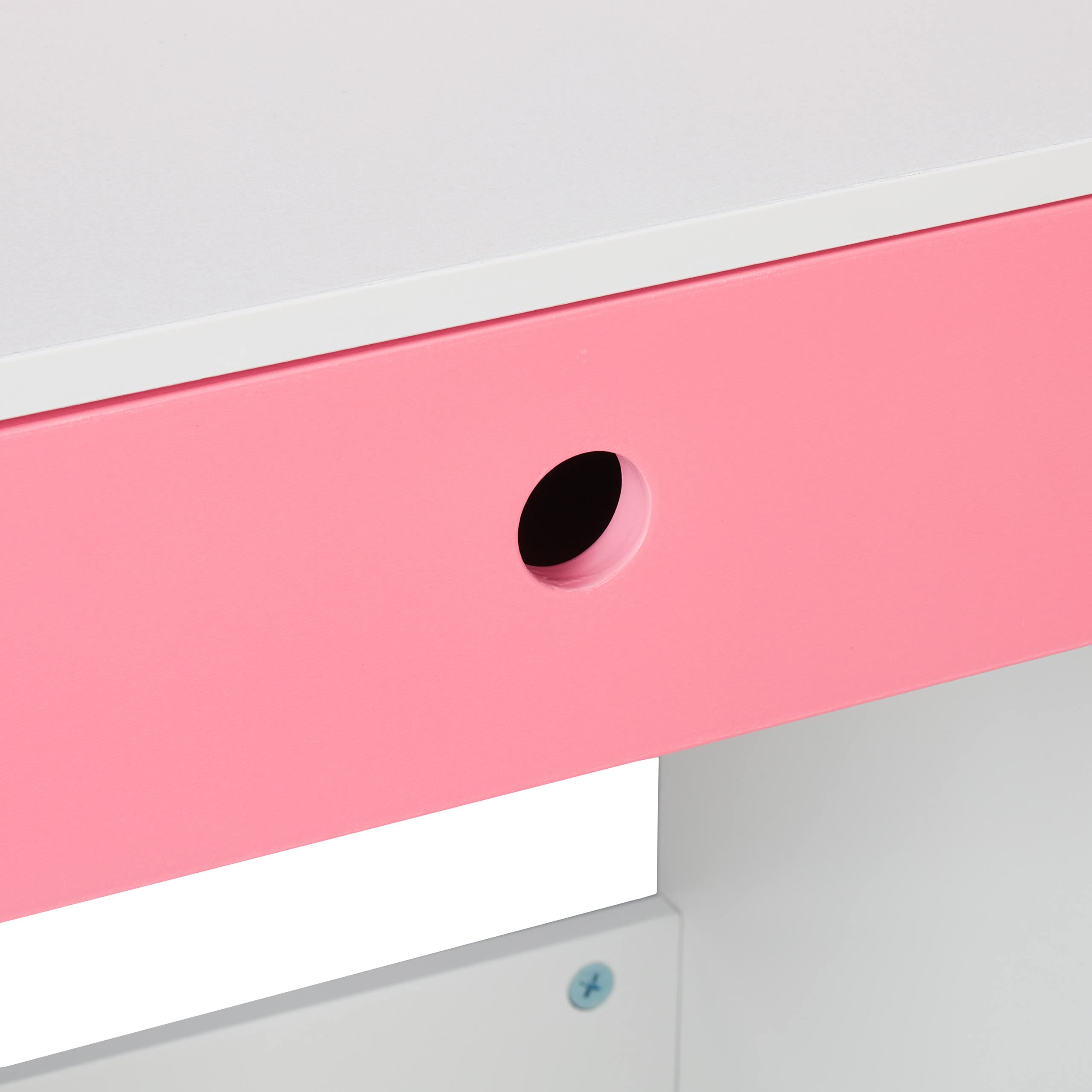 Relaxdays Scrivania e Sedia per Bambini, con Cassetto e 2 Ripiani Aperti, in MDF, Design Cigni Innamorati, Bianco Rosa