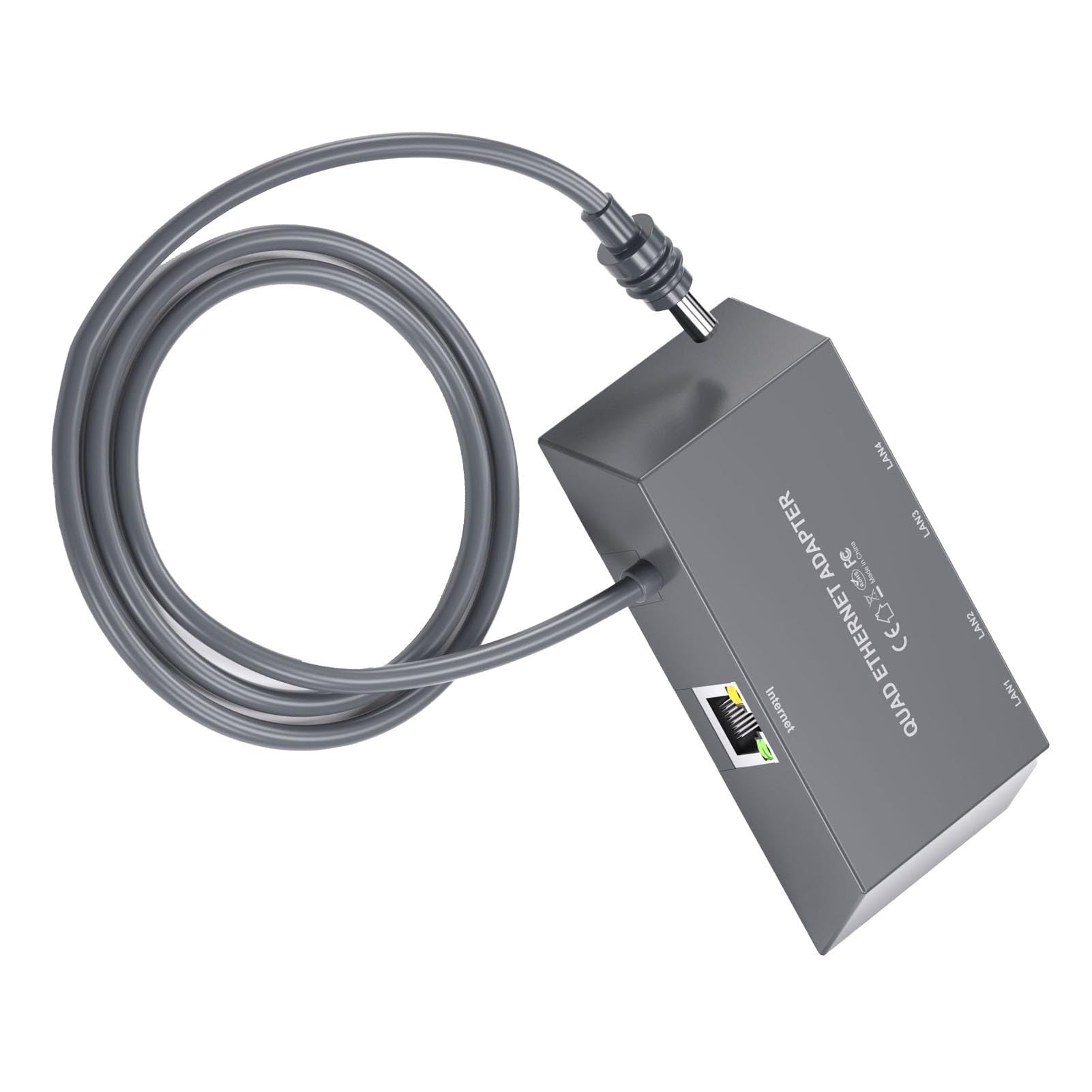 Bewinner Adattatore Gigabit Ethernet a 4 Porte Convertitore Stabile Ad Alta velocità da 1 Gbps per Dispositivi Multipli, connettività di Rete Plug and Play per Materiale ABS per Ufficio Domestico