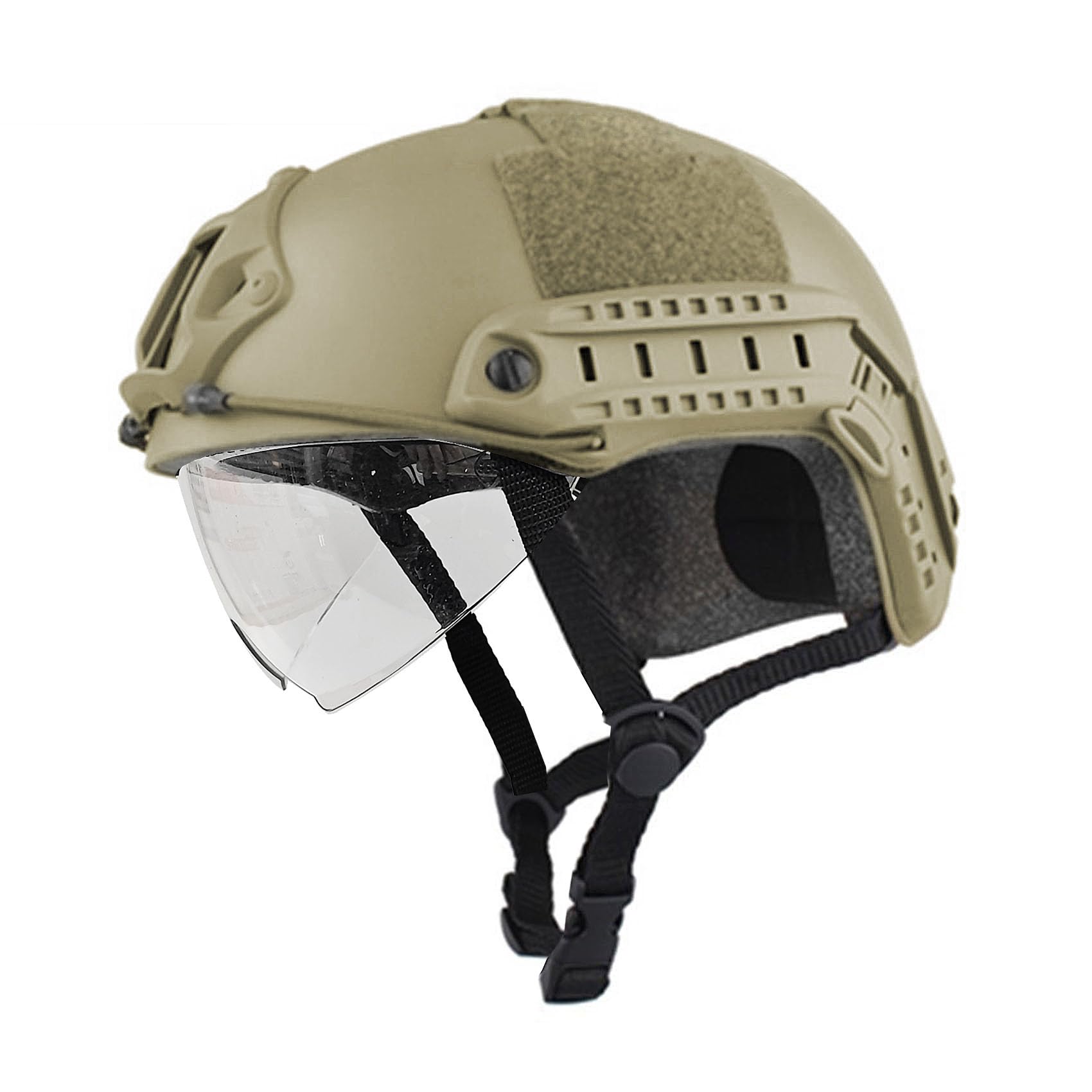 EnzoDate Military FAST Helmet Tactical with Visor Goggles PJ BJ MH Types NVG Mount Airsoft Paintball Hunting Shooting Multifuctional (Tan MH Type, Visor Version)