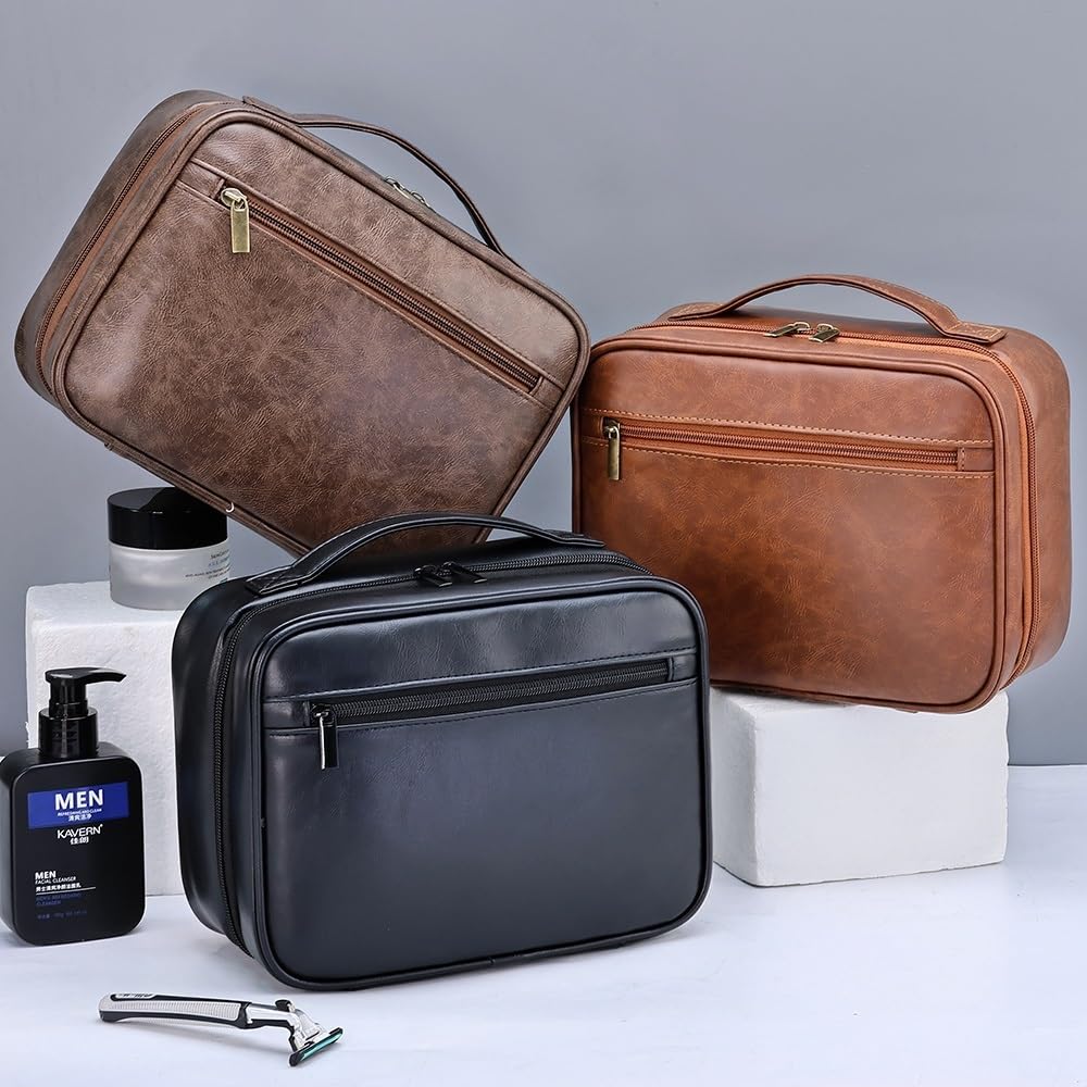 Borsa da Toilette con Cerniera in Pelle PU, Borsa Portatile da Uomo per Affari, Organizer per Articoli da Toilette da Donna, Astuccio da Viaggio per Cosmetici, Impermeabile, da App