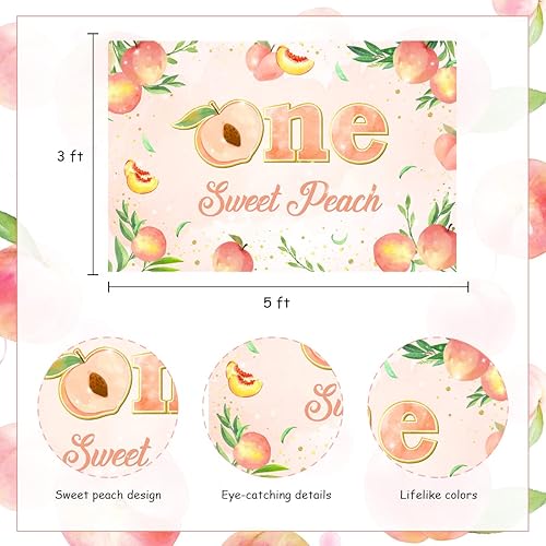 Miniatura 7 de Decoración de cumpleaños de durazno dulce para el primer cumpleaños, decoración para niñas, un dulce melocotón, telón de fondo para primera silla de